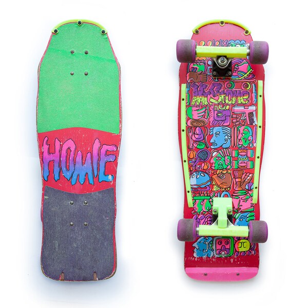 Vintage Skateboard 80s 90s Memphis Style Vaporwave Deck Homie Mr Stone Neon Graphic Tiki Oldschool large XL