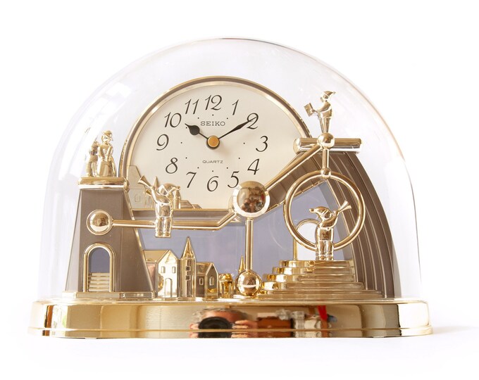 Large SEIKO Mobile Pendulum Desk Clock Postmodern Figurative Plastic