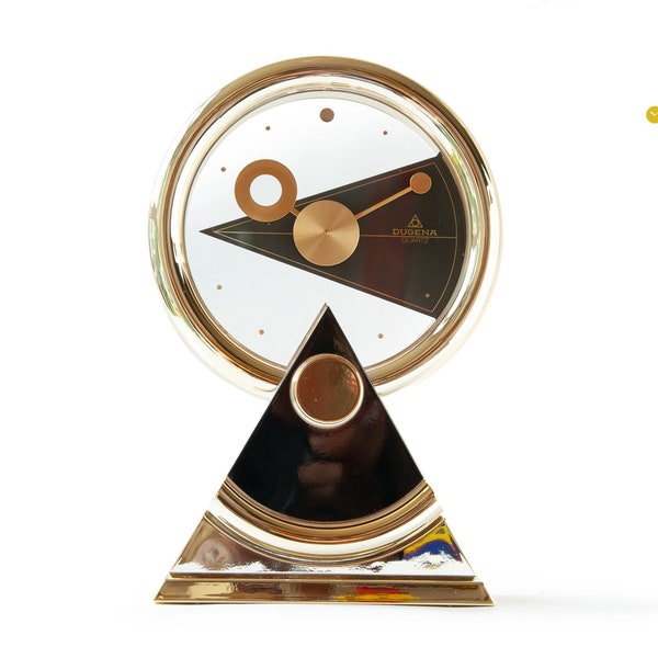 80s Postmodern DUGENA Pendulum Table Clock Memphis Plastic Japan Abstract Rhythm Gold Moving Mobile Desk