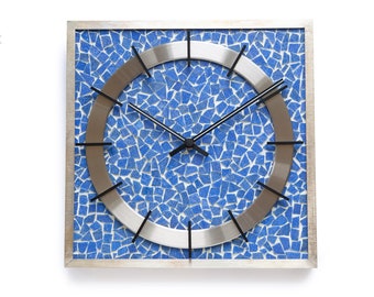 Orologio da parete in pietra a mosaico di metà secolo, blu, modernismo, era spaziale, anni '60, Junghans