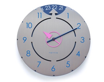 XL Postmodern HERMLE Date Wall Clock Memphis Sottsass Era Pop Large Germany Calendar Pink Blue