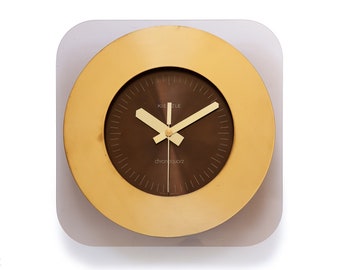 Golden KIENZLE Space Age Wall Clock - Mid Century Bauhaus Modernistic Atomic Lucent German 60s 70s mcm