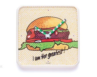 Rare 80s JUNGHANS Pop Art Wall Clock NOS - Postmodern Artwork Memphis Food Plastic Germany 90s New Burger