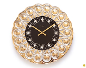 Stunning 24K Gold JUNGHANS Crystal Wall CLOCK Starburst Modern Mid Century 70s 80s mcm Glass Joska watch