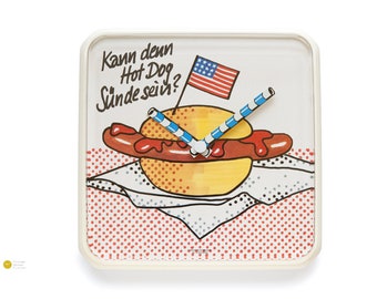 Rare 80s JUNGHANS Pop Art Wall Clock NOS - Postmodern Artwork Memphis Food Plastic Germany 90s New Hot Dog USA Eat