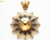 Art Deco ATLANTA Germany Brass Wall CLOCK - Modern Atomic Age 50s 60s Mid Century mcm Mauthe 8 days movement sunburst