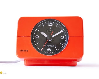 70s KRUPS Desk Alarm Clock Space Age Panton Comfortime 3 Germany Pop Art Table Orange Red Plastic