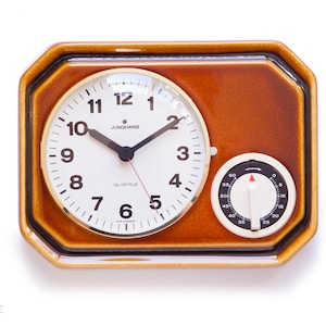 1970s JUNGHANS Ceramic Kitchen Clock Modernism Mid Century Wall Pottery mcm Short Timer Alarm Germany Space Age