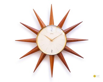 Original Mid Century Konnexa Starburst Wall CLOCK Junghans Atomic Germany Modernism 1960s Nelson Style Teak