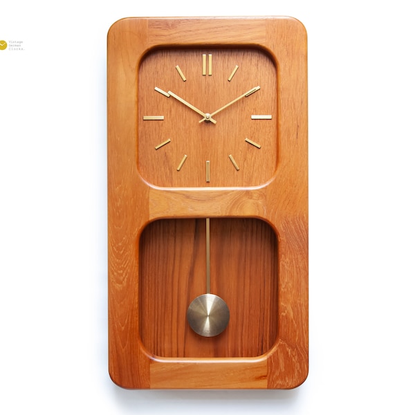 DANCLOCK Danemark Teck Pendule Horloge Murale Mid Century Modernisme mcm Atomic Space Age Danish Design Large XL