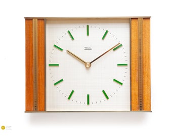 1960s DIEHL Teak Wall Clock Mid Century Modernism Atomic Space Age Desk Table Danish Junghans