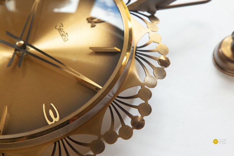 Art Deco Zentra Brass Wall CLOCK Germany Mid Century Starburst Etsy