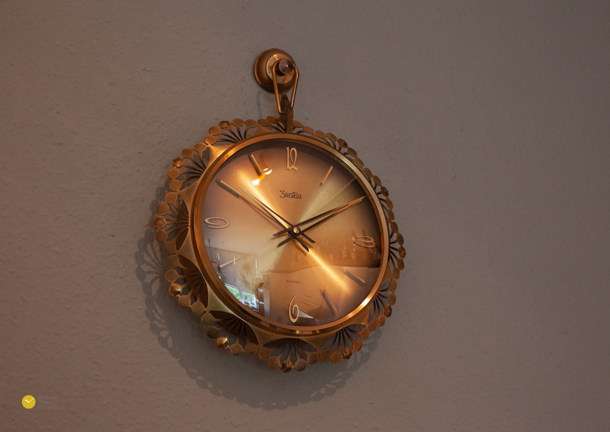 Art Deco Zentra Brass Wall CLOCK Germany Mid Century Starburst Etsy