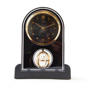 80s Postmodern KUNDO Pendulum Table Clock Minimalistic Kitsch Germany Abstract Gold Moving Mobile Desk