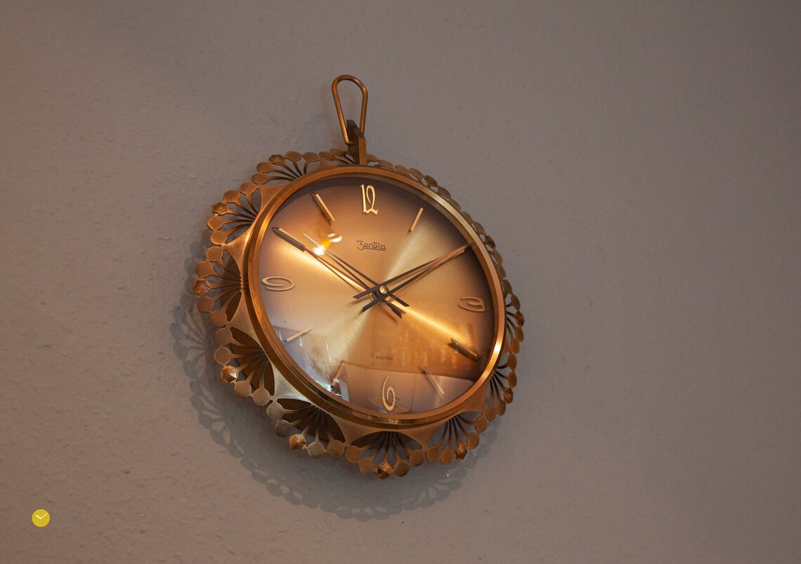 Art Deco ZentRa Brass Wall CLOCK Germany Mid Century Starburst Etsy