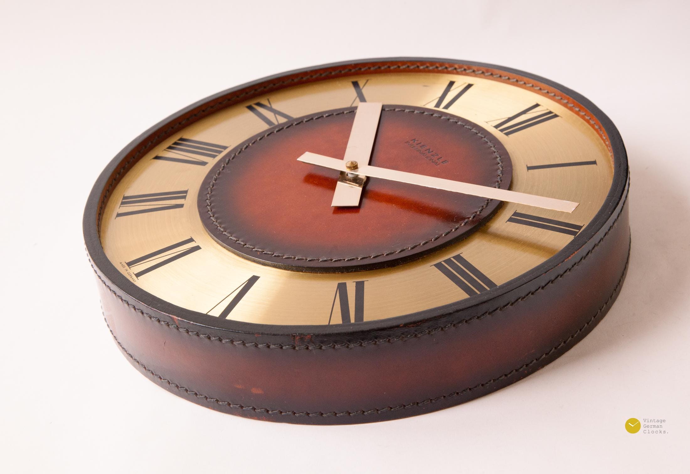 Mid Century KIENZLE Wall Clock Elegant Modernistic Leather Mcm