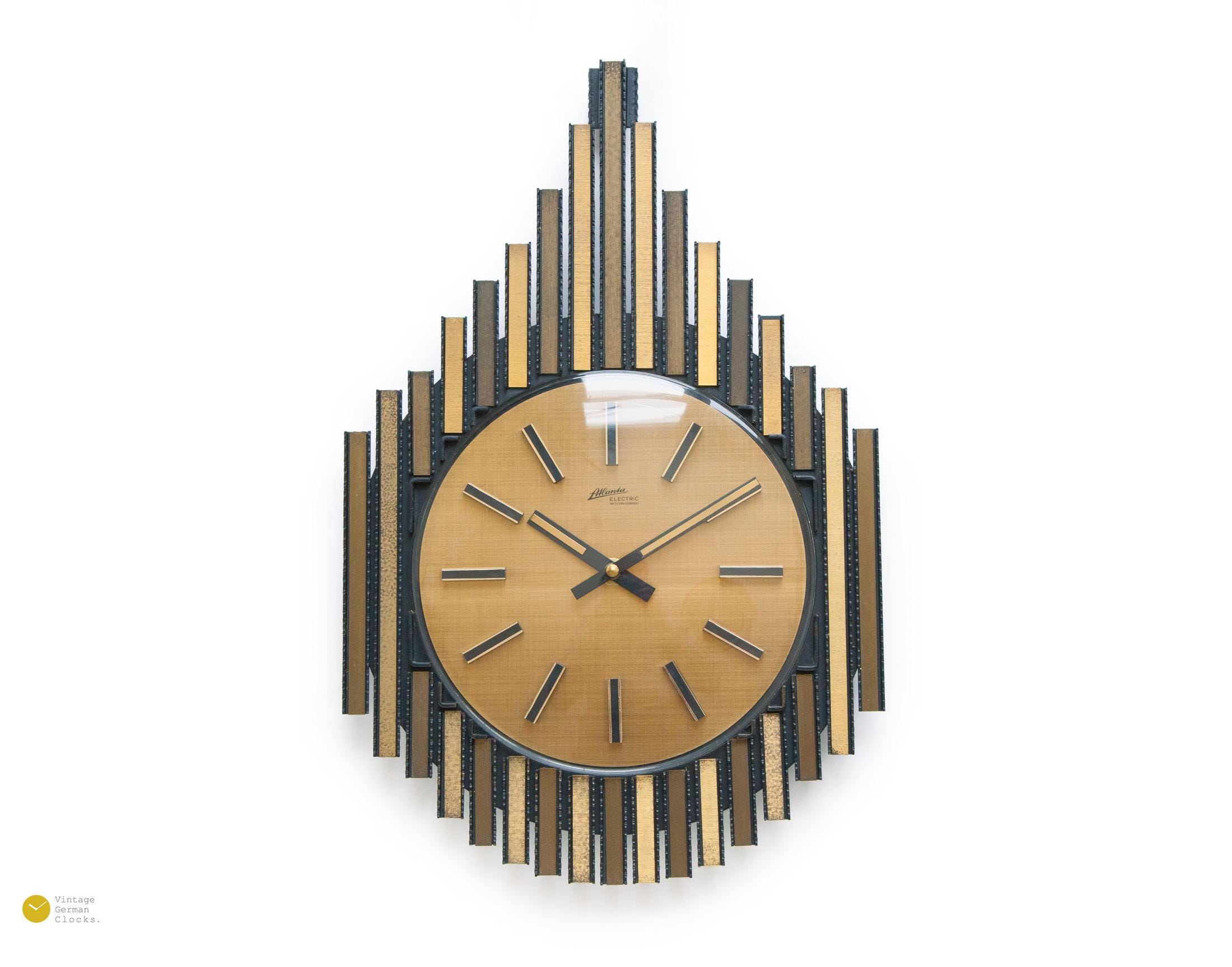 Brutalistic ATLANTA Germany Wall Clock Mid Century Modernism Sunburst Space Age mcm Brass Junghans Rays 1960s