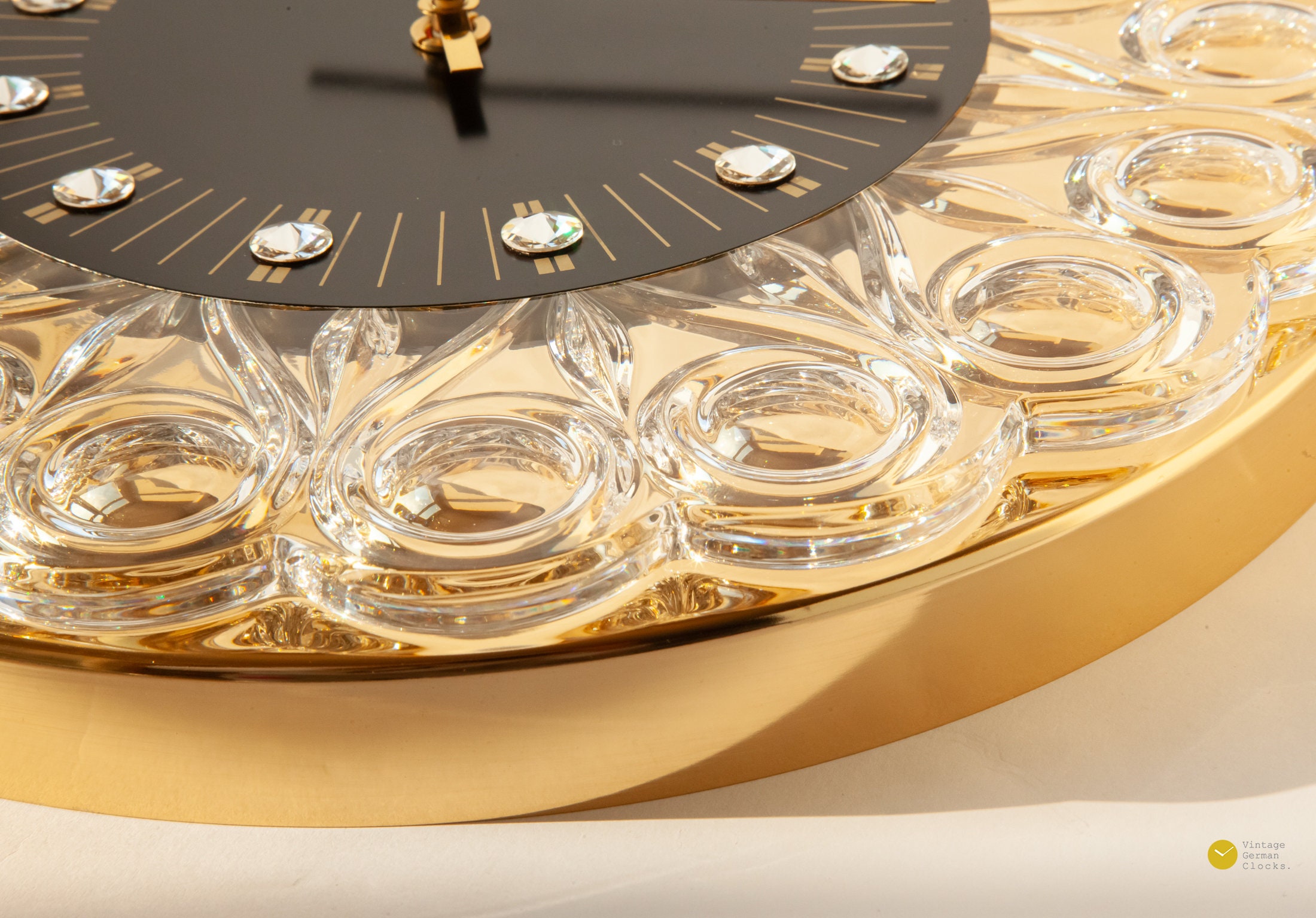 Stunning 24K Gold JUNGHANS Crystal Wall CLOCK Starburst Modern Mid