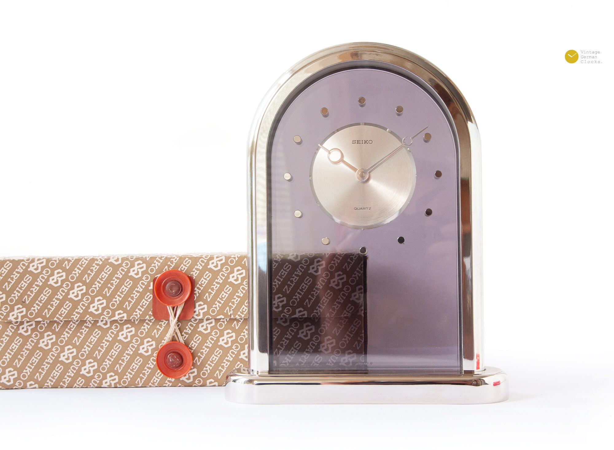 SEIKO Table Clock in Box 1980s Japan Postmodern Transparent Lucent