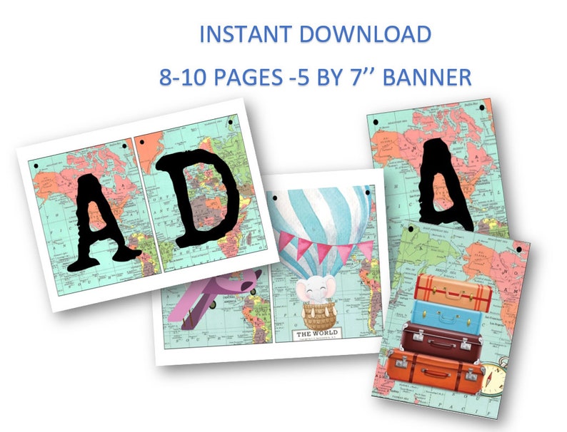 Travel theme Baby Shower Baby shower map cards banner PRINTABLE Banner Adventure Awaits Banner Going Away Party,