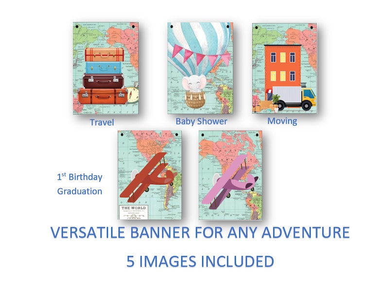 Travel theme Baby Shower Baby shower map cards banner PRINTABLE Banner Adventure Awaits Banner Going Away Party,