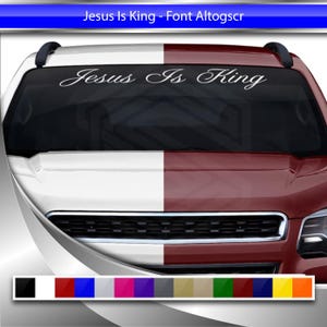 JESUS IS KING Decal Sticker Windshield Window Vinyl Graphic Banner for Car Truck suv Auto Vehicle Font-Altogscr Script Name Christian Faith