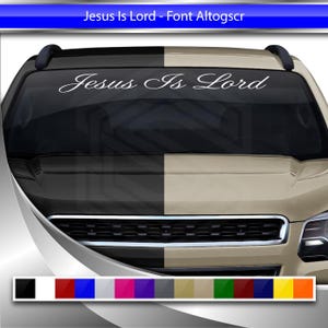 JESUS IS LORD Decal Sticker Windshield Window Vinyl Graphic Banner for Car Truck suv Auto Vehicle Font-Altogscr Script Name Christian Faith
