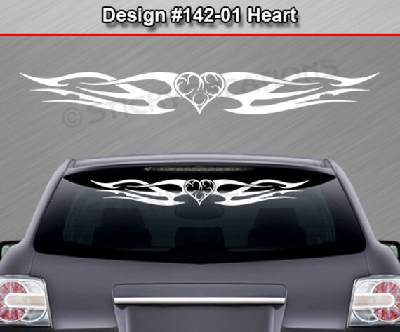 #142-01 HEART Tribal Flame Windshield Decal Window Sticker Vinyl Graphic Design