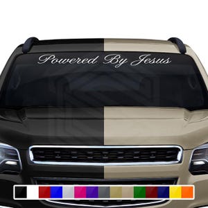 POWERED BY JESUS Decal Sticker Windshield Window Vinyl Graphic Banner Car Truck suv Auto Vehicle Font-Altogscr Quote Christian Faith