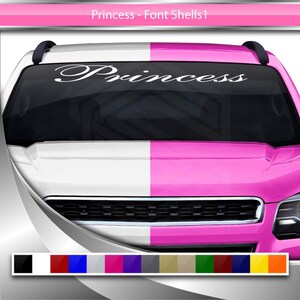 PRINCESS デカール ステッカー フロントガラス ウィンドウ ビニール グラフィック バナー 車 トラック SUV 自動車用 フォント シェル 1 スクリプト 筆記体 名前 テキスト