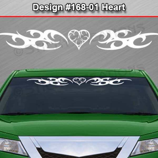 Design #168-01 HEART Tribal Swirl Curls Windshield Decal Sticker Vinyl Graphic Rear Back Window Banner Tailgate Car Truck SUV Van Cart Wall