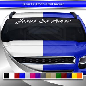 JESUS ES AMOR Decal Sticker Windshield Window Vinyl Graphic Banner for Car Truck suv Auto Vehicle Font-Rapier Christian Faith Fe Cristiano