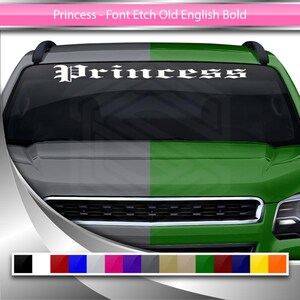 PRINCESS デカール ステッカー フロントガラス ウィンドウ ビニール グラフィック バナー 車 トラック SUV 自動車 フォントエッチング オールドイングリッシュ 太字 名前テキスト