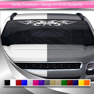 Design #116-01 BUTTERFLY Decal Sticker Windshield Window Vinyl Graphic Banner Tribal Flame Decoration for Car Truck SUV Auto Vehicle Home