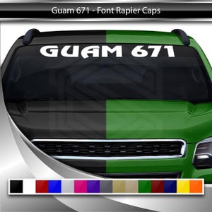 GUAM 671 デカールステッカー フロントガラスウィンドウビニールグラフィックバナー 車 トラック SUV 自動車 アイランドフォント レビューキャップ テキスト