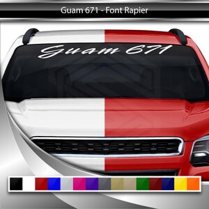 GUAM 671 デカールステッカー フロントガラスウィンドウビニールグラフィックバナー 車 トラック SUV 自動車 アイランドフォント レイピアテキスト