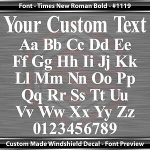 Calcomanía personalizada con texto y nombre para parabrisas, ventana, vinilo, pancarta gráfica para automóvil, camión, todoterreno, automóvil (fuente: Times New Roman Bold)
