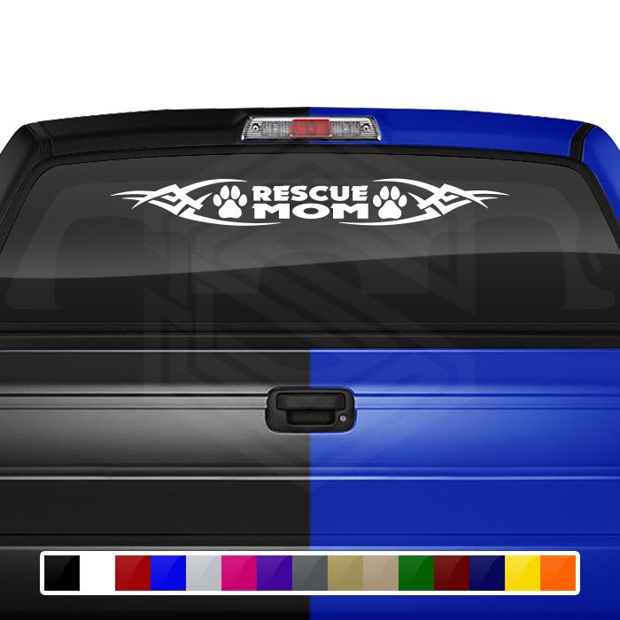 Design #106 RESCUE MOM Dog Paw Print Decal Sticker Windshield Window ...