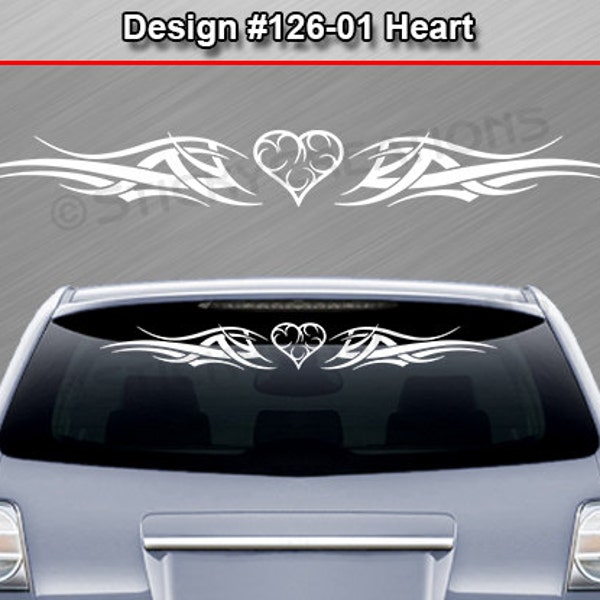 Design #126-01 HEART Tribal Accent Windshield Decal Sticker Vinyl Graphic Rear Back Window Banner Tailgate Car Truck SUV Van Cart Wall