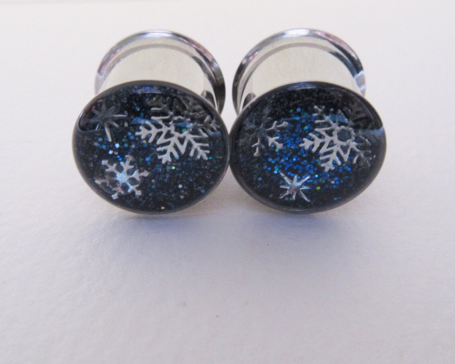 Snowflake Ear Plugs Ear Tunnels Winter Plugs Blue Glitter Etsy