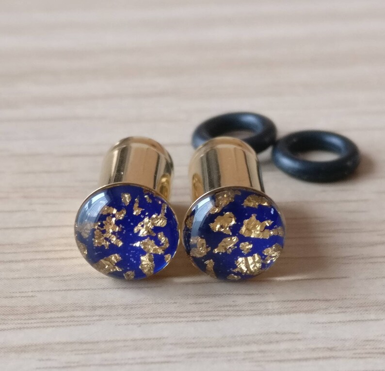 2 gauge earrings 6mm or 0 gauges 8mm Ear Plugs Gold Blue Lapis Etsy
