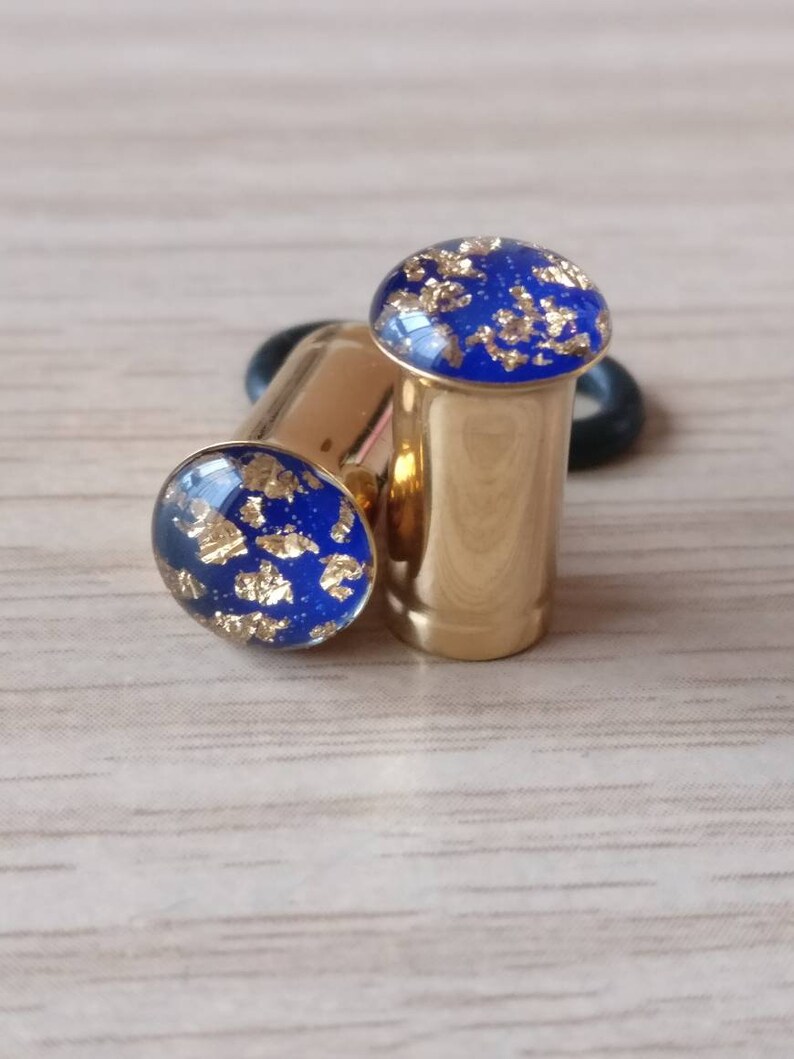 2 gauge earrings 6mm or 0 gauges 8mm Ear Plugs Gold Blue Lapis Etsy