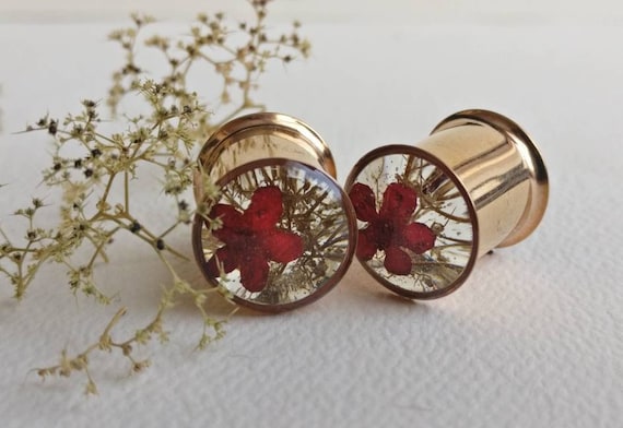 10mm or 12mm Rose Gold Flower Plugs. 00 Gauge 00g 1 2 Gauges