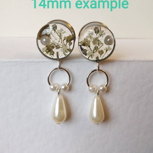 Baumeln Plugs Hochzeit Faux Perle Natürliche Echte Blume Braut Gauges 0g 8 mm +