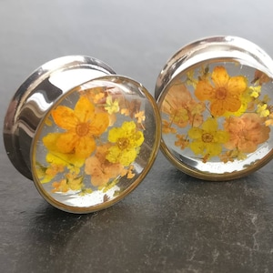 Plugs Real Flower Natural Cute Pretty Orange Yellow Flowers Handmade Unique Custom Floral Gauge Unusual Ear Tunnels image 7