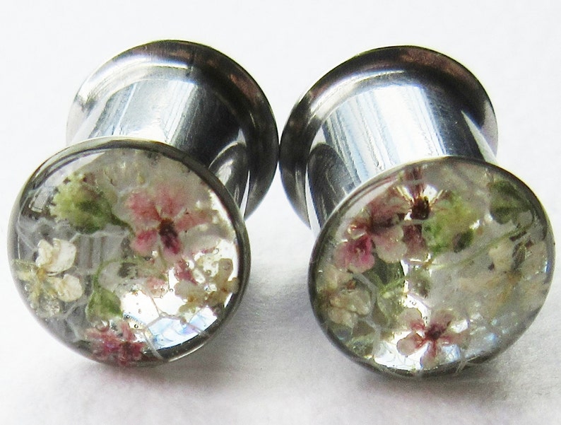 8mm Plugs 0 Gauge Real Flower Ear Tunnels Wedding Bridal Etsy