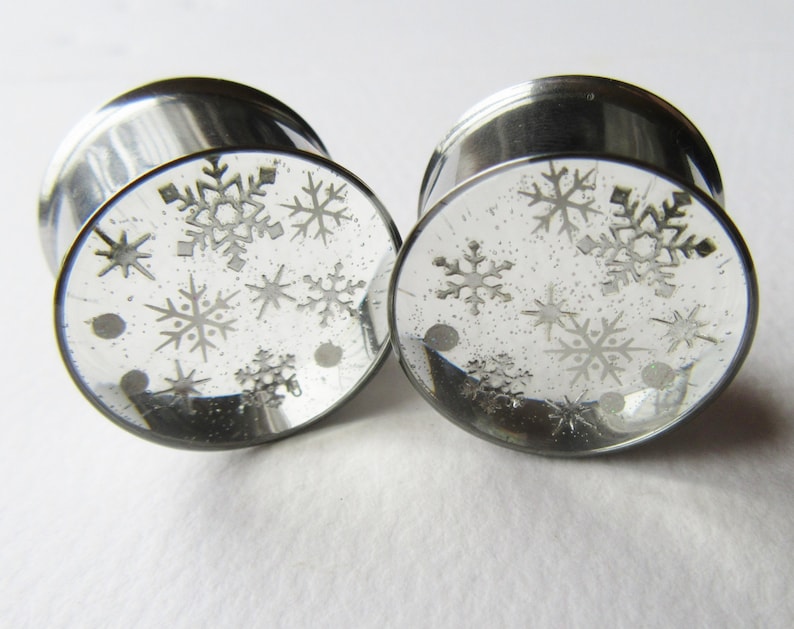 Snowflake Ear Plugs Ear Tunnels Winter Plugs Glitter Plugs Etsy