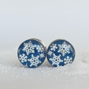 Snowflake Ear Plugs, Ear Tunnels, Winter Plugs, Blue Glitter Plugs, Christmas Gift, Holiday Gifts, Winter Gauges 0g / 8mm to 1" inch