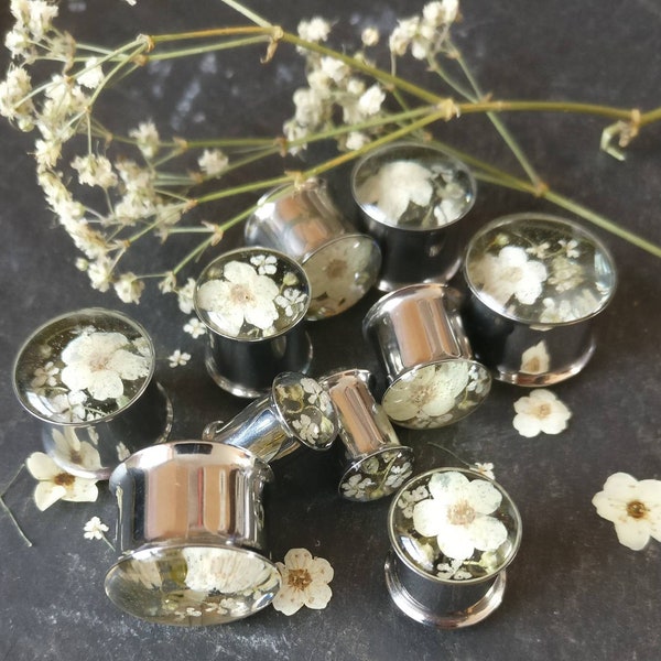 Ear Plugs Real Flower Bridal Wedding Cream Floral Handmade Plugs Gauges 0g 00g 8mm 10mm 12mm 14mm 16mm 19mm 22mm READY TO SHIP