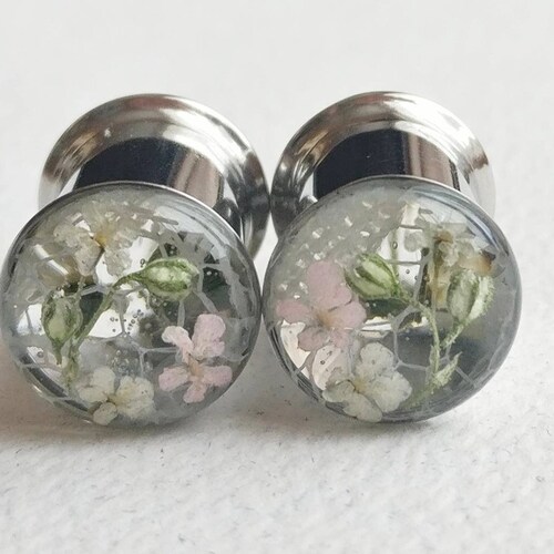 Plugs Floral Real Flower Ear Gauge Natural Wedding Bridal Etsy